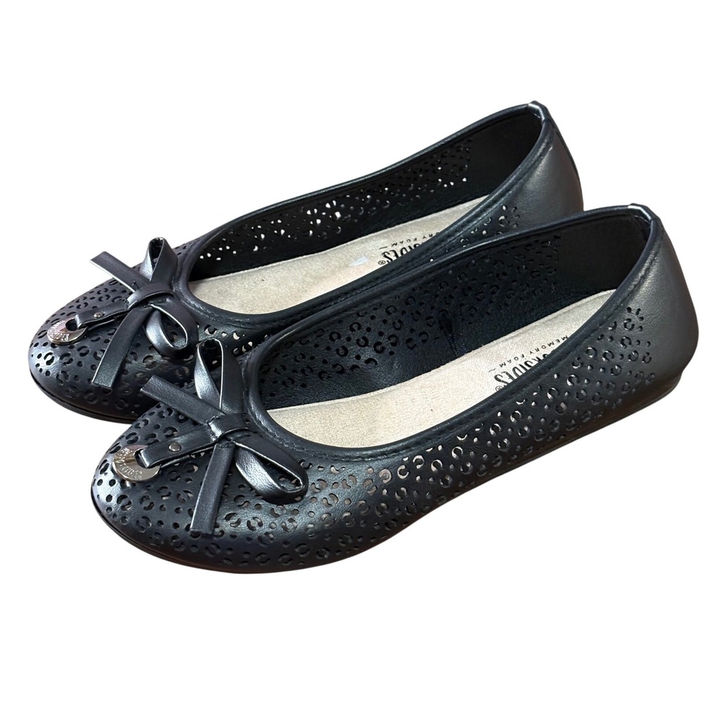 Harborsides Ballet Flats Womens 7.5W‎ Black Excellent Laser Cut Memory Foam Bow